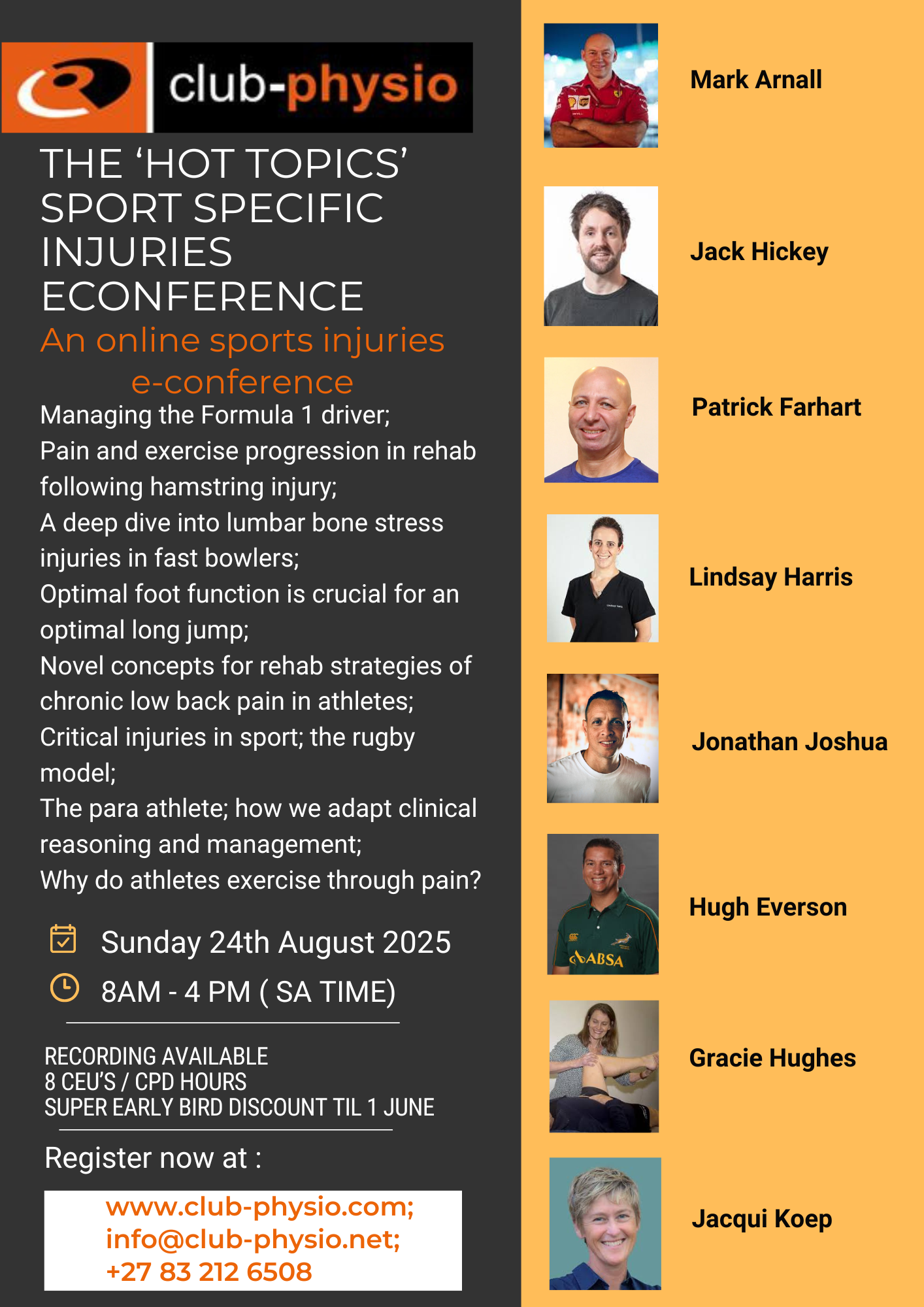 'HOT TOPICS' -  SPORT SPECIFIC INJURIES E-CON AUGUST 2025 - via zoom meeting