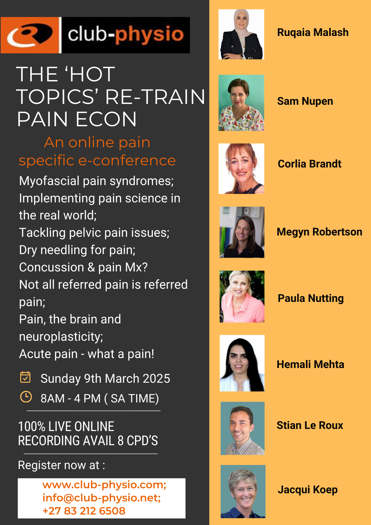 'HOT TOPICS' -  RE-TRAIN PAIN SPORTS INJURIES E-CON MARCH 2025 - via zoom meeting